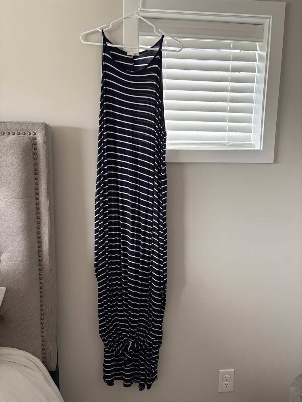 Striped Navy and White Sleeveless Maxi Dress